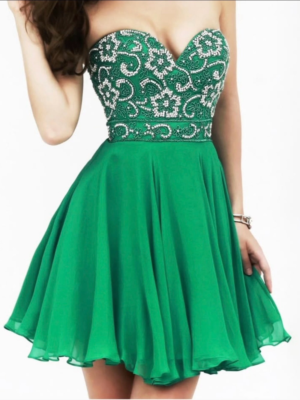 Sherri Hill Emerald Green Strapless Beaded Bodice A-Line Dress